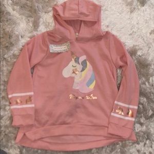 NWT Pink hooded sweater with Unicorn.